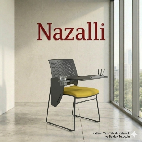 Nazalli Katlanır Yazı Tablalı Konferans ve Eğitim Koltuğu