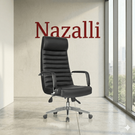 Siyah Deri Makam Koltuğu – Ofis ve Çalışma Odası İçin Alüminyum Ayaklı Müdür Koltuğu