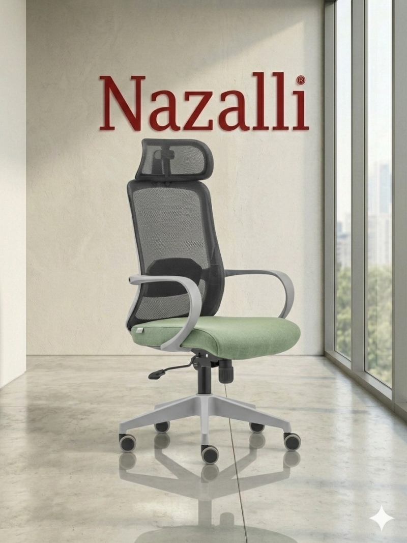 Nazalli Bel Destekli Başlıklı Ofis Koltuğu - Terletmez Fileli Tasarım