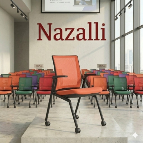 Nazallı Katlanabilir Fileli Eğitim ve Seminer Sandalyesi - Tekerlekli ve İstiflenebilir