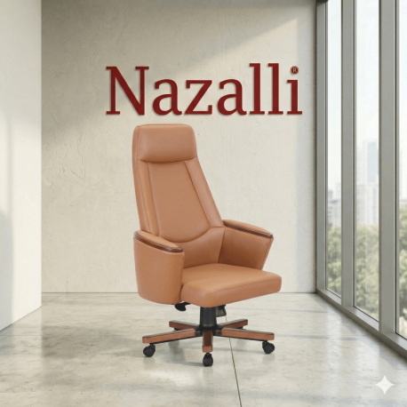 Nazalli Nero Taba Deri Ahşap Yıldız Ayaklı Yönetici Koltuğu