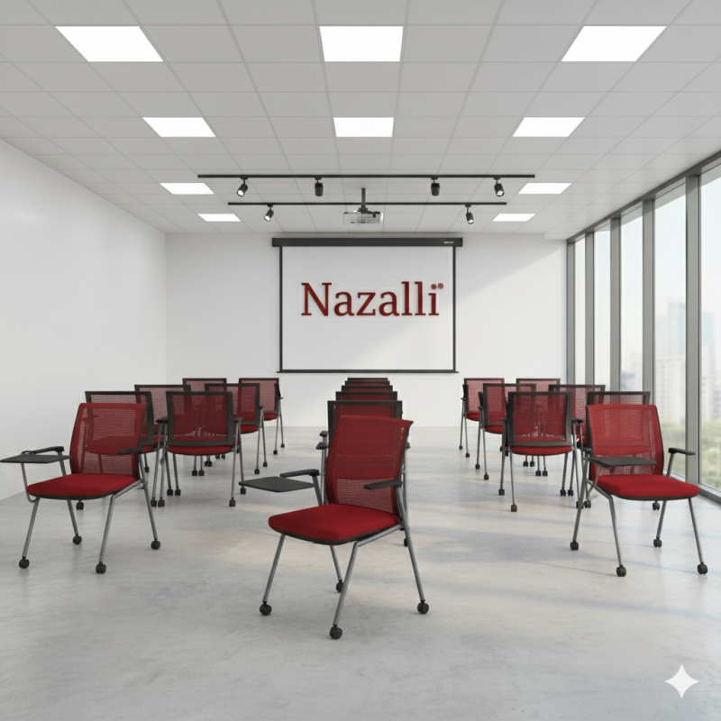 Nazallı Yazı Tablalı Tekerlekli Seminer ve Eğitim Sandalyesi